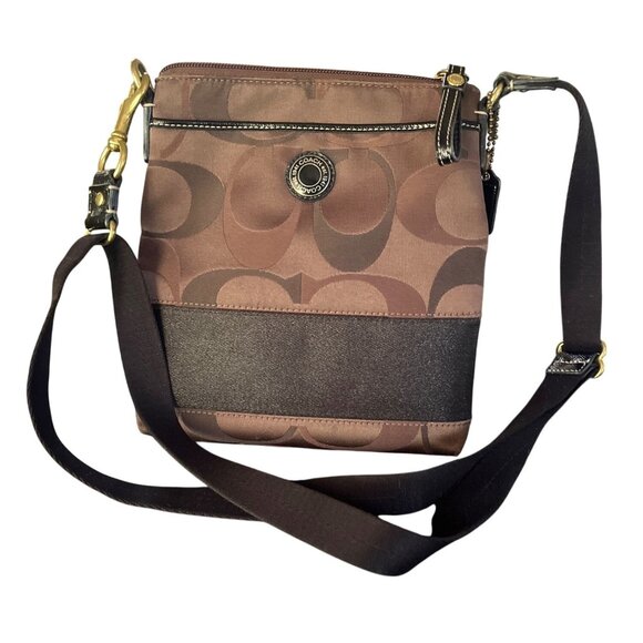 Coach Brown Signature Stripe Swingpack Crossbody Bag 48069 - Picture 1 of 8